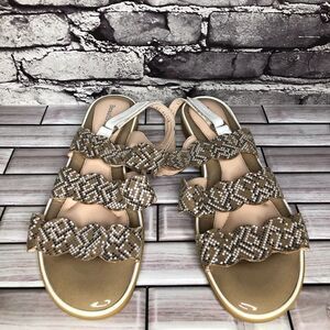 Beautifeel Taupe Patent Leather White Dotted Strap Sandals Women Sz 41EU/10.5US